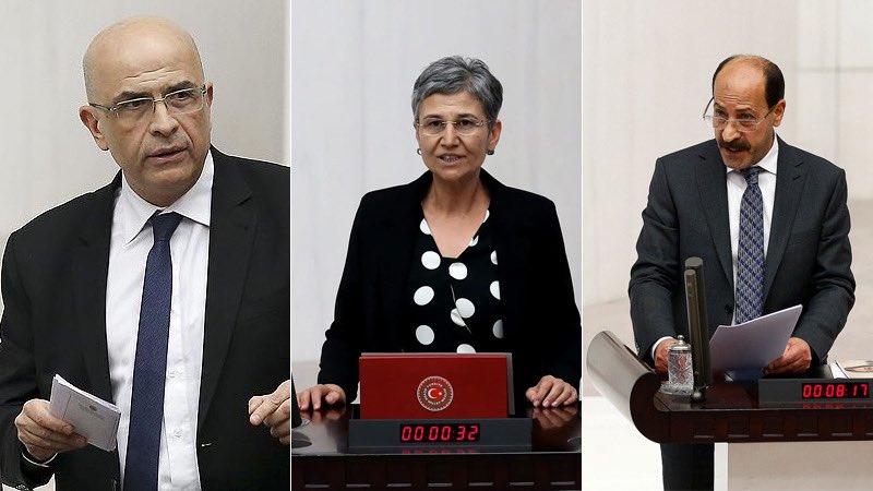Enis Berberoğlu, Leyla Güven und Musa Farisoğulları (v. links) im türkischen Parlament.- Foto: T24